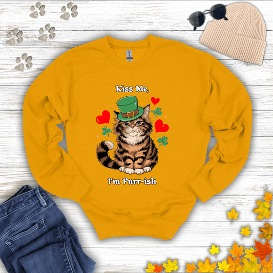 Kiss Me, I'm Purr-ish Sweatshirt S / Gold unisex graphic t-shirt