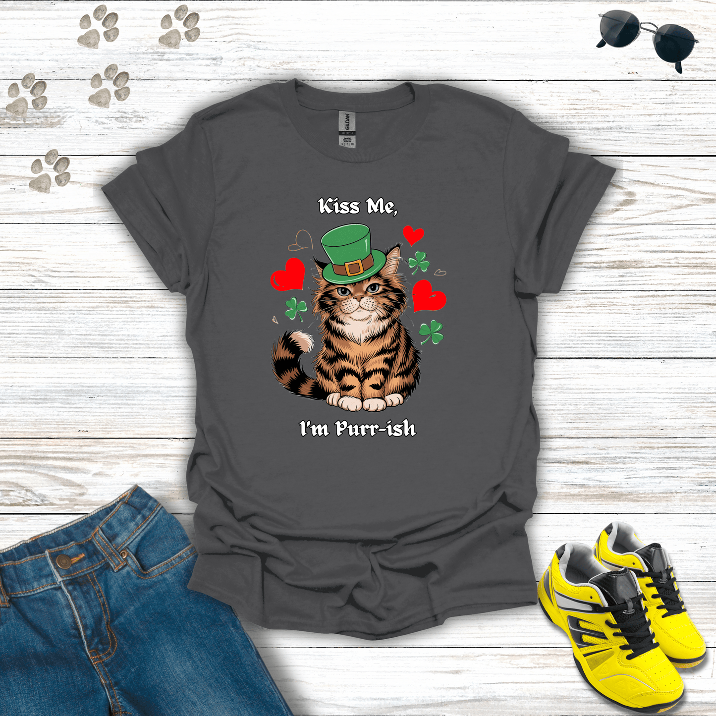 Kiss Me, I'm Purr-ish T-Shirt Charcoal / S unisex graphic t-shirt