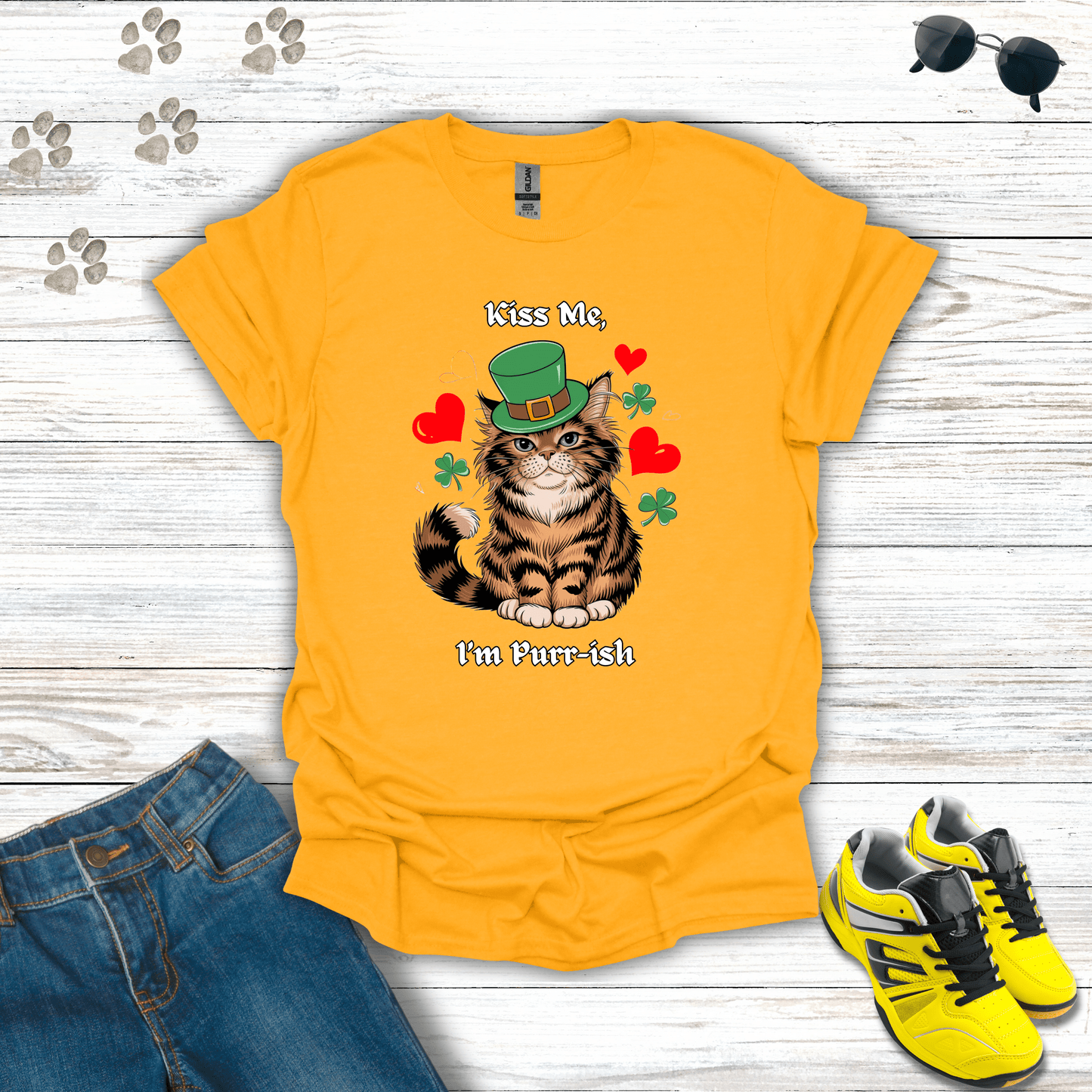 Kiss Me, I'm Purr-ish T-Shirt Gold / S unisex graphic t-shirt