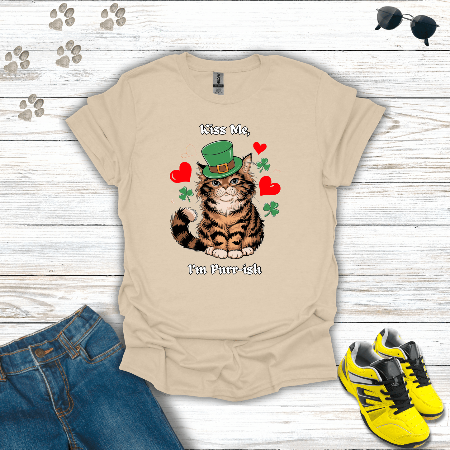 Kiss Me, I'm Purr-ish T-Shirt Sand / S unisex graphic t-shirt