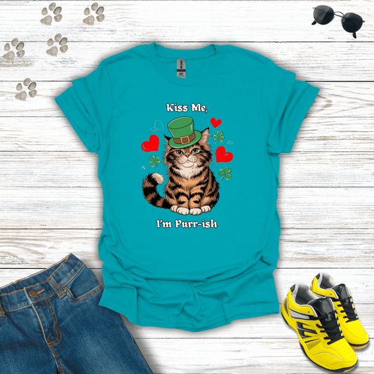 Kiss Me, I'm Purr-ish T-Shirt Tropical Blue / S unisex graphic t-shirt