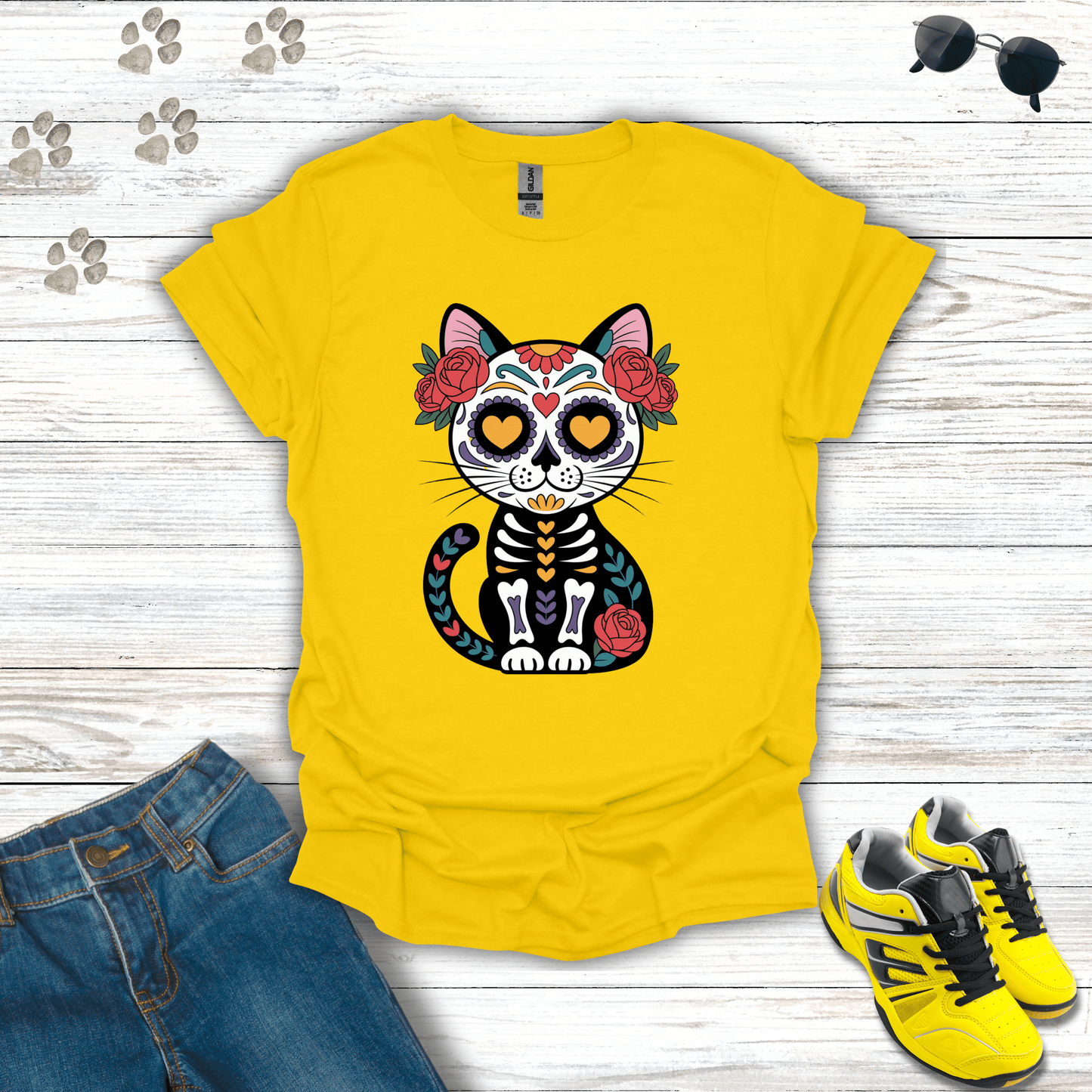 La Gata Elegante Sugar Skull Cat T-Shirt Daisy / S unisex graphic t-shirt