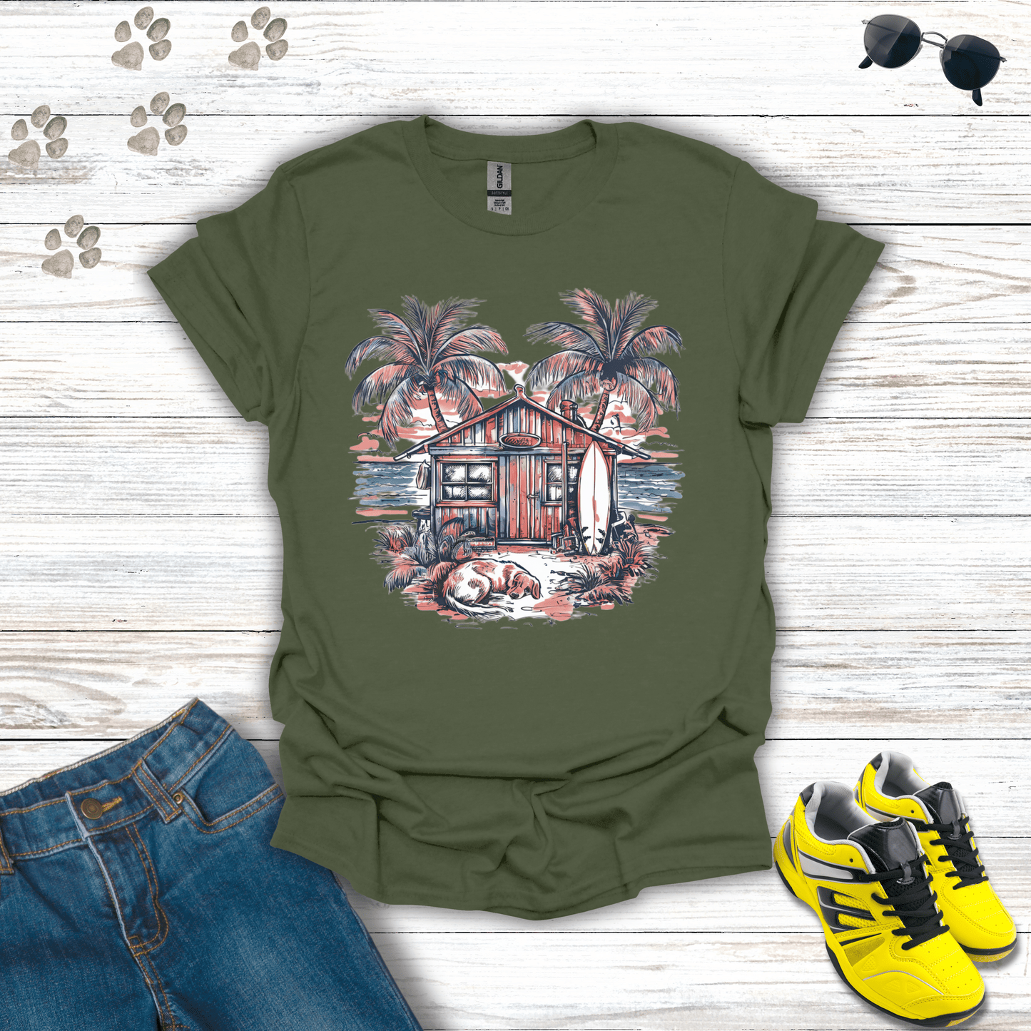 Laid-Back Shores T-Shirt Military Green / S unisex graphic t-shirt