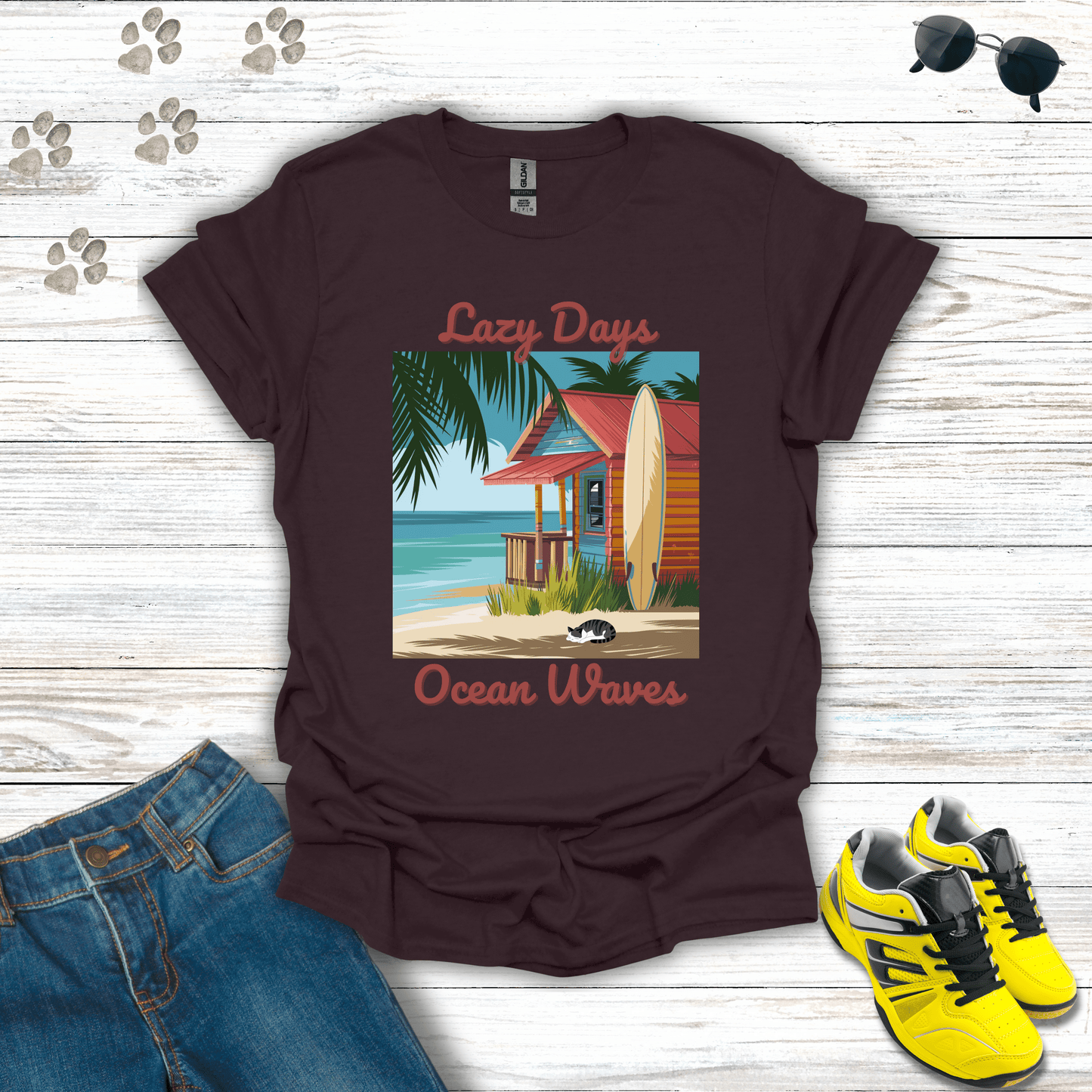 Lazy Days, Ocean Waves T-Shirt Dark Chocolate / S unisex graphic t-shirt