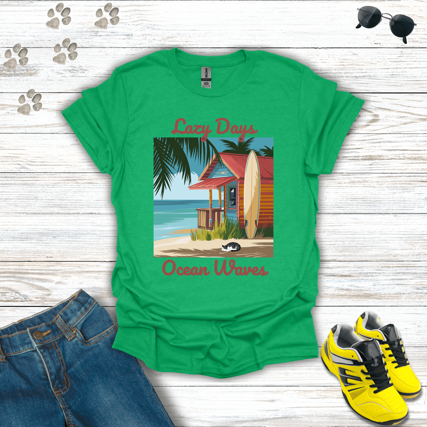 Lazy Days, Ocean Waves T-Shirt Heather Irish Green / S unisex graphic t-shirt