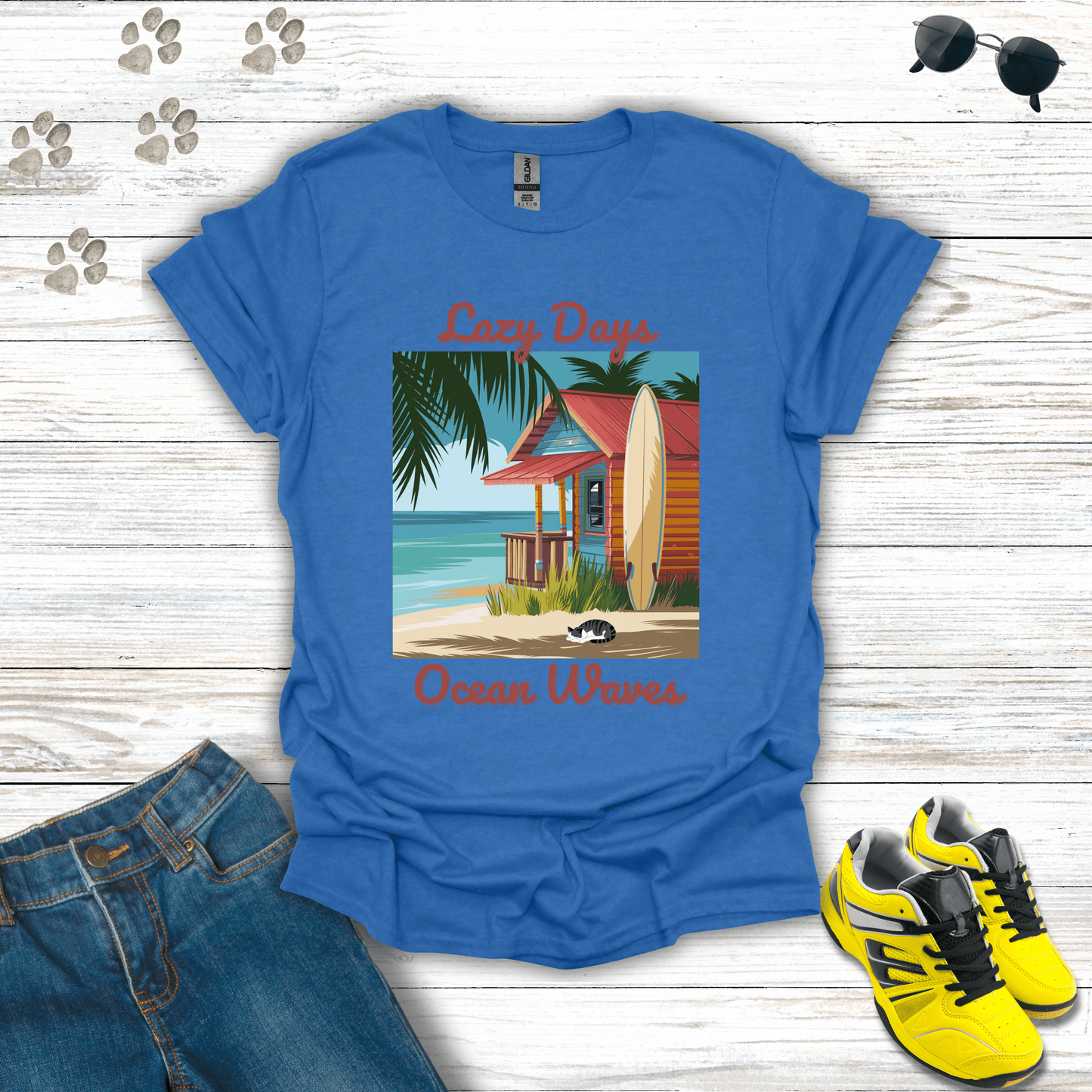 Lazy Days, Ocean Waves T-Shirt Heather Royal / S unisex graphic t-shirt
