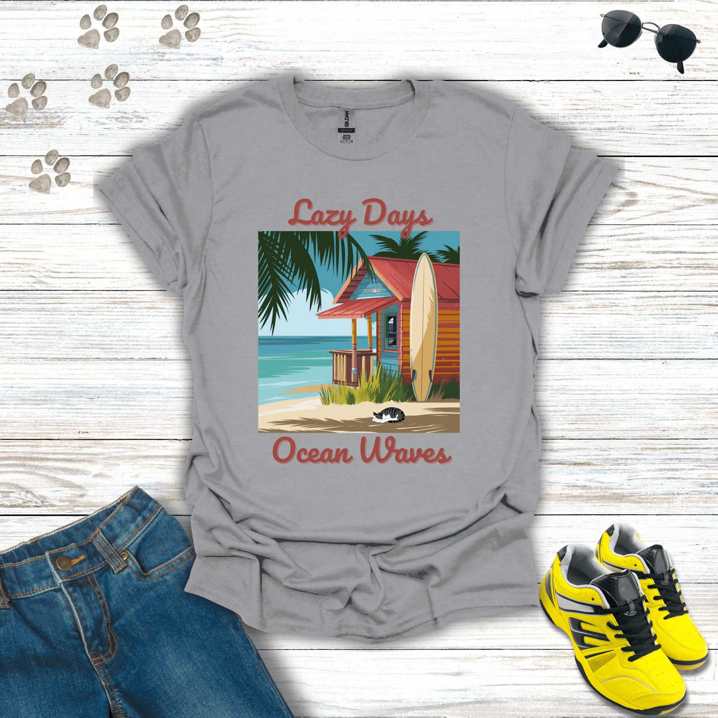Lazy Days, Ocean Waves T-Shirt Sport Grey / S unisex graphic t-shirt