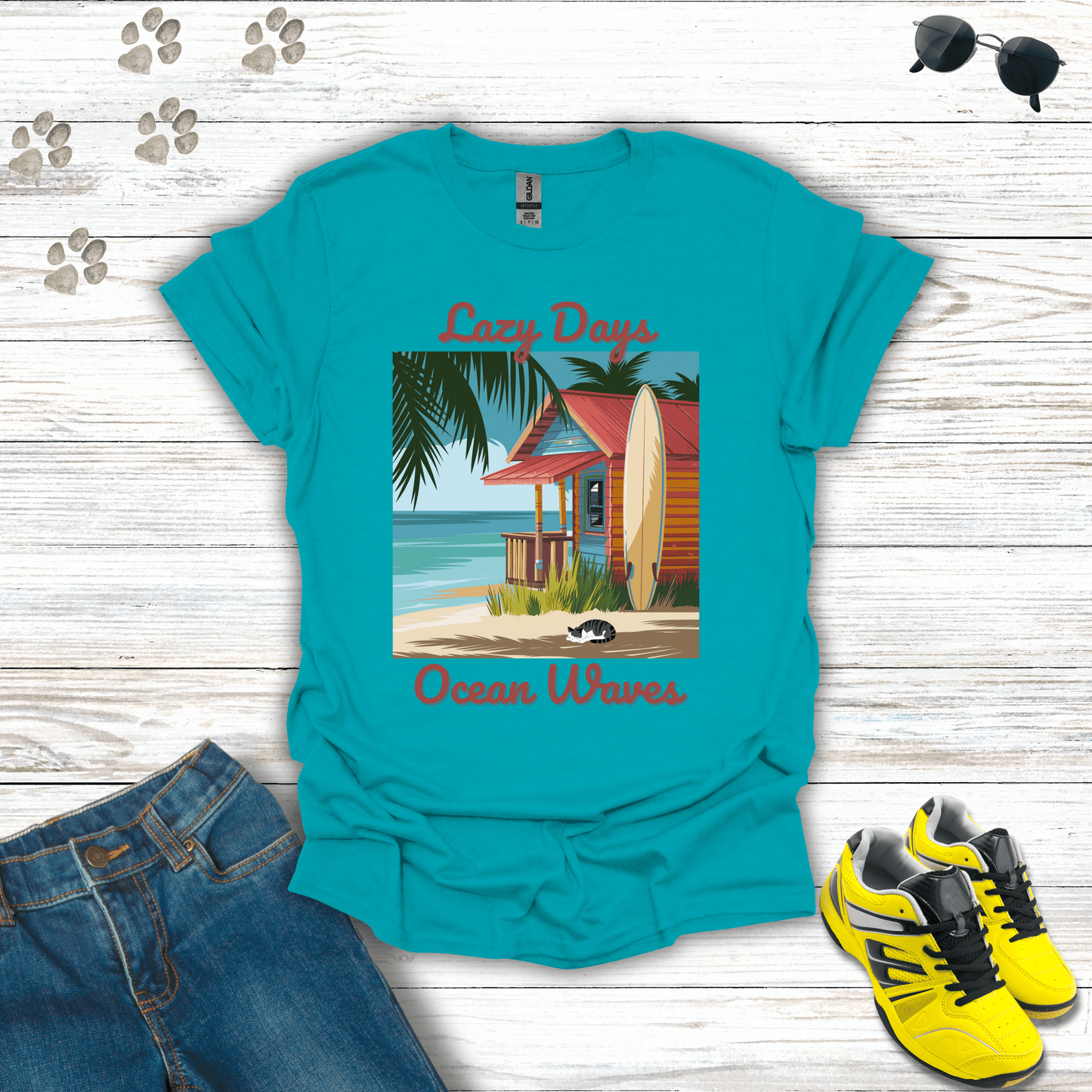 Lazy Days, Ocean Waves T-Shirt Tropical Blue / S unisex graphic t-shirt