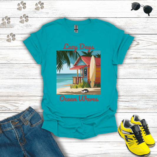 Lazy Days, Ocean Waves T-Shirt Tropical Blue / S unisex graphic t-shirt