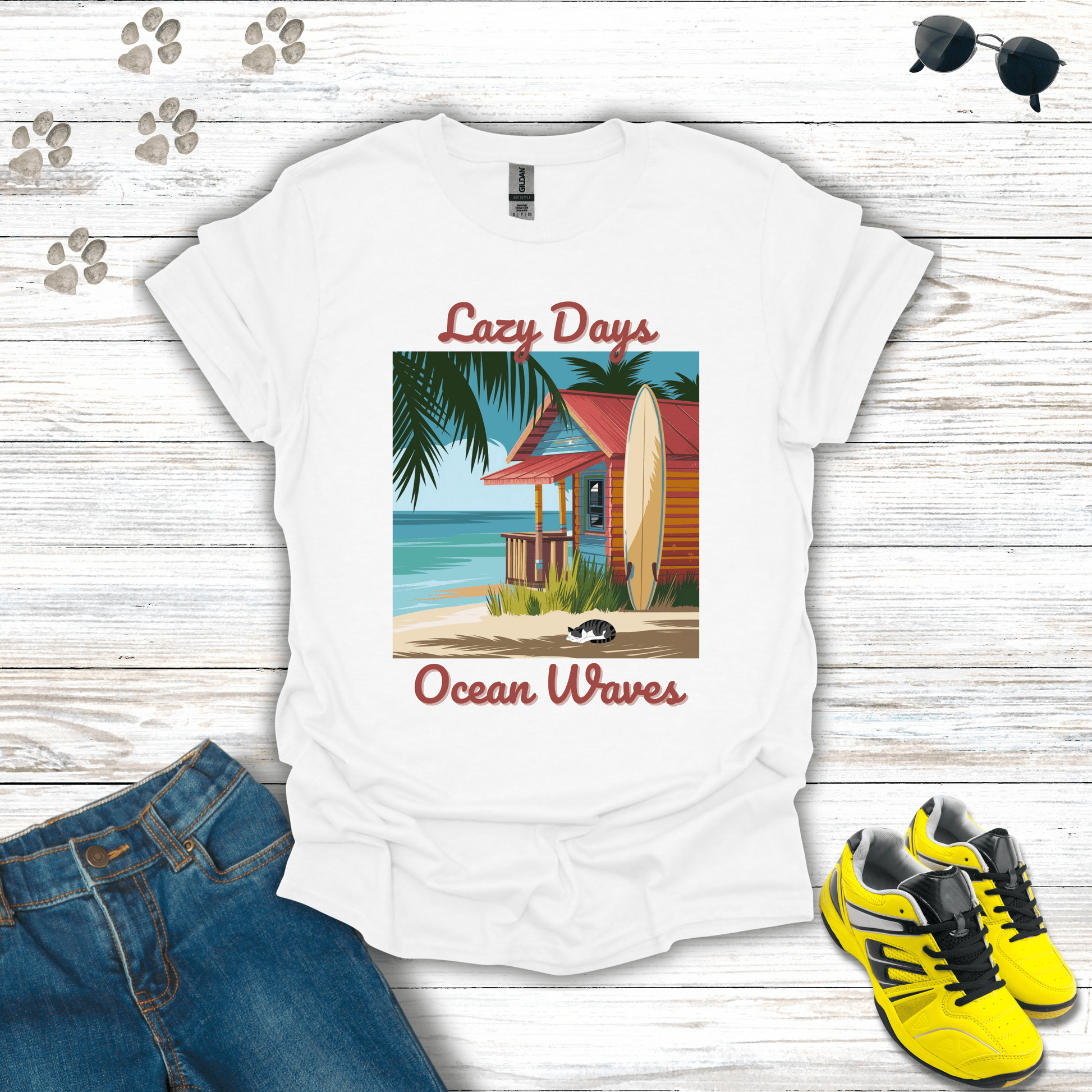 Lazy Days, Ocean Waves T-Shirt White / S unisex graphic t-shirt