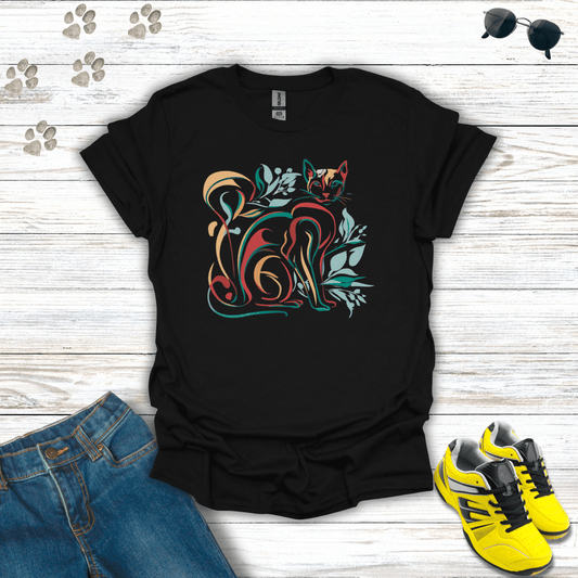 Leafy Lines: The Artful Cat T-Shirt Black / S unisex graphic t-shirt