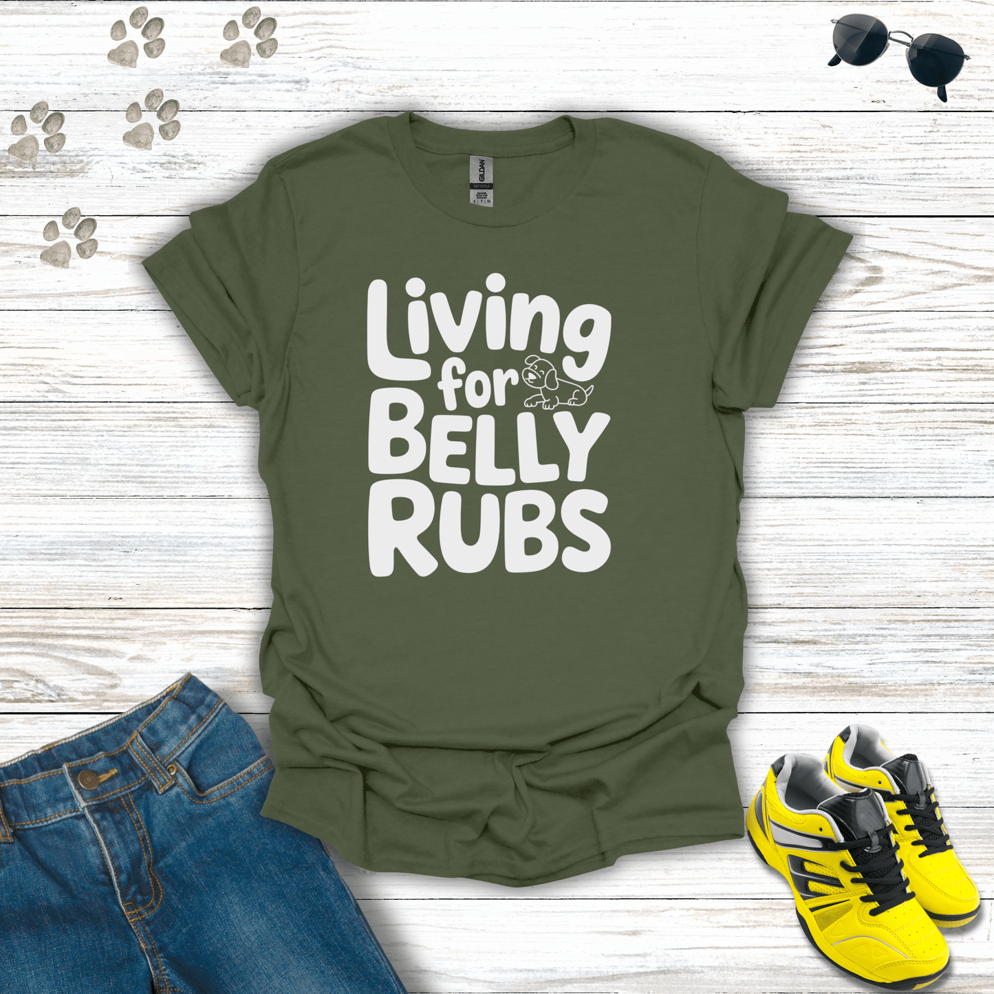 Living For Belly Rubs T-Shirt Military Green / S unisex graphic t-shirt