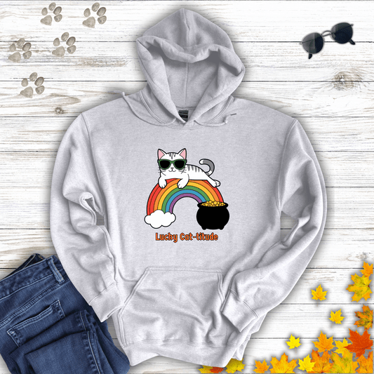 Lucky Cat-titude Hoodie Ash / S unisex graphic t-shirt