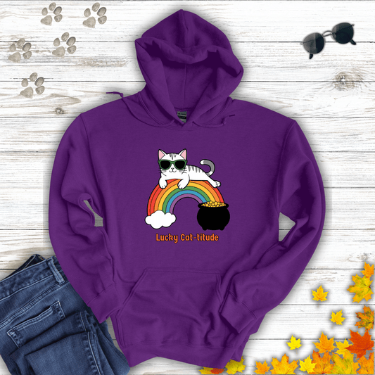 Lucky Cat-titude Hoodie Purple / S unisex graphic t-shirt