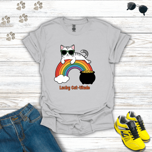 Lucky Cat-titude T-Shirt Ice Grey / S unisex graphic t-shirt