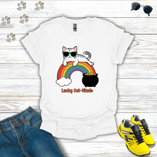 Lucky Cat-titude T-Shirt White / S unisex graphic t-shirt