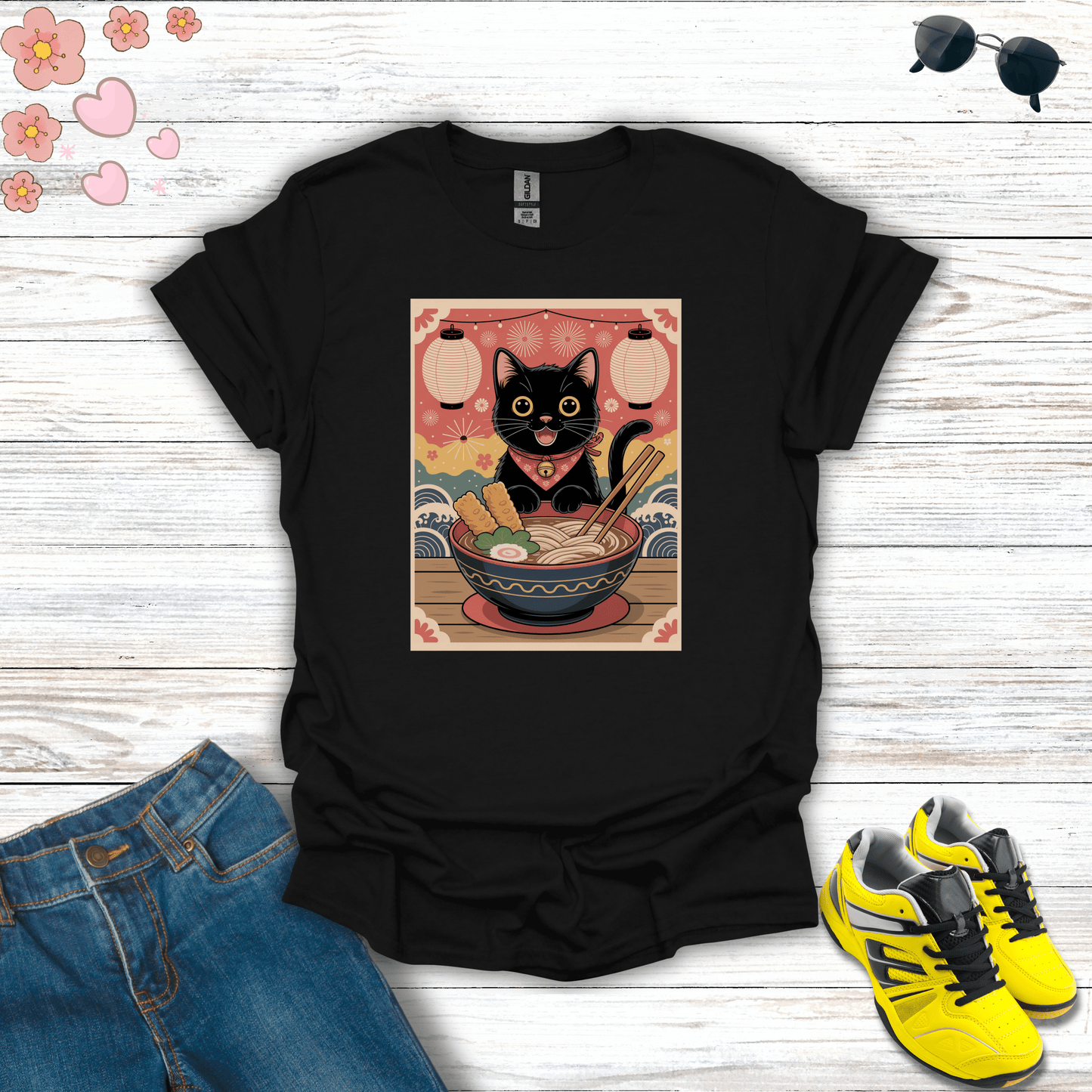 Lucky Neko Udon Feast T-Shirt Black / S unisex graphic t-shirt