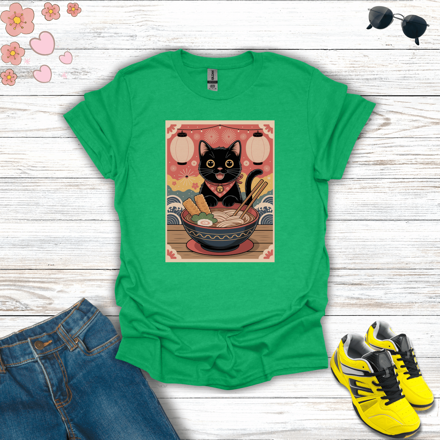 Lucky Neko Udon Feast T-Shirt Heather Irish Green / S unisex graphic t-shirt