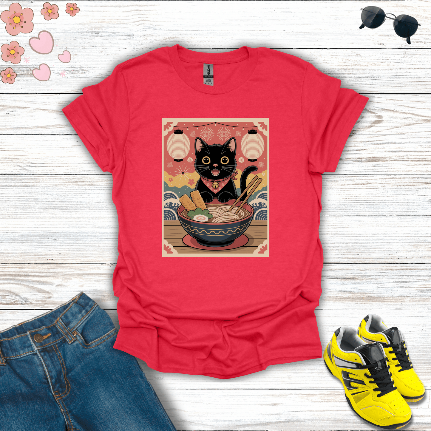 Lucky Neko Udon Feast T-Shirt Heather Red / S unisex graphic t-shirt
