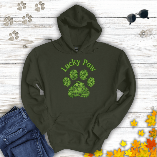 Lucky Paw Hoodie Military Green / S unisex graphic t-shirt