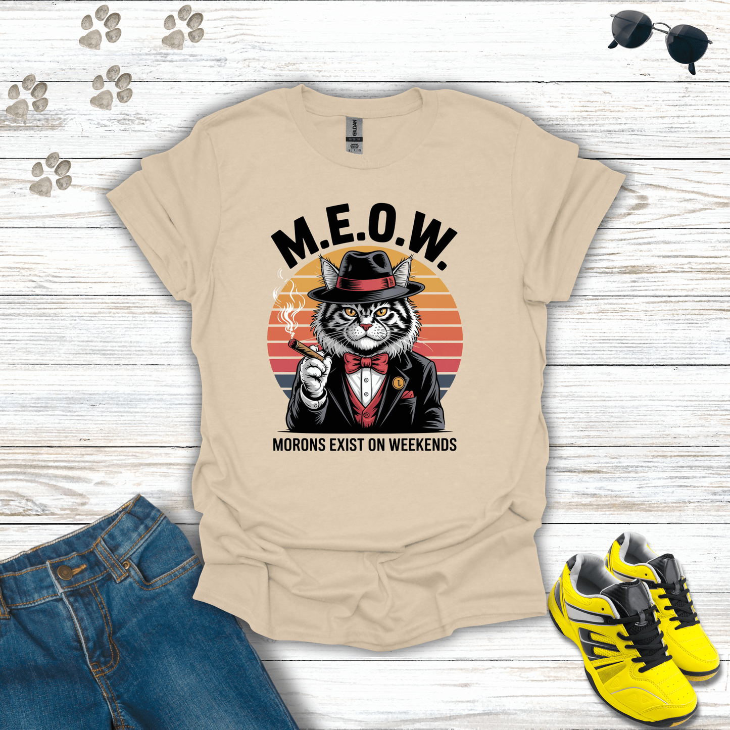 M.E.O.W. Mafia Cat T-Shirt Sand / S unisex graphic t-shirt
