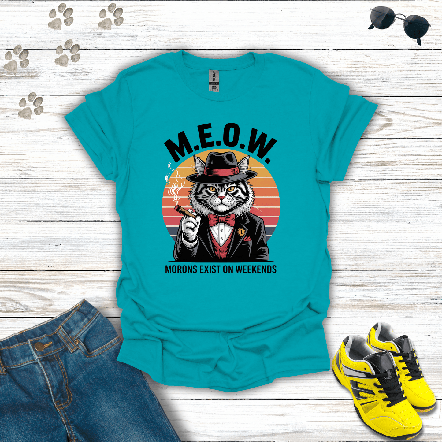 M.E.O.W. Mafia Cat T-Shirt Tropical Blue / S unisex graphic t-shirt