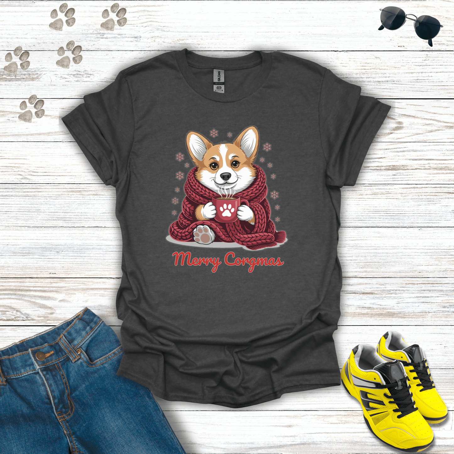 Merry Corgmas Dog T-Shirt Dark Heather / S unisex graphic t-shirt