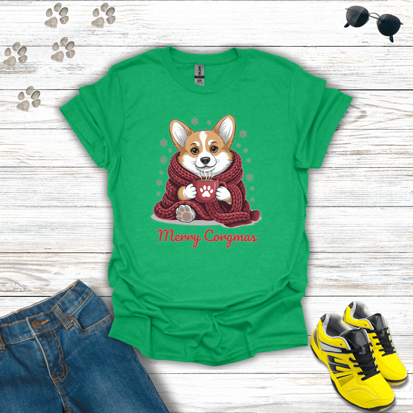 Merry Corgmas Dog T-Shirt Heather Irish Green / S unisex graphic t-shirt