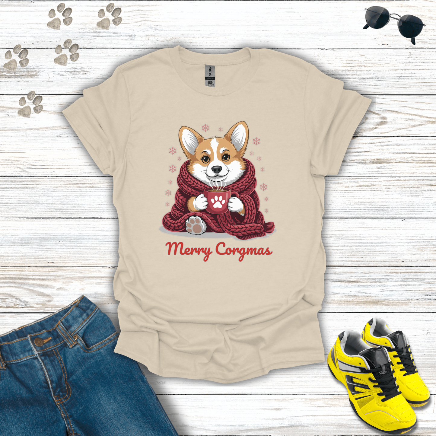 Merry Corgmas Dog T-Shirt Natural / S unisex graphic t-shirt