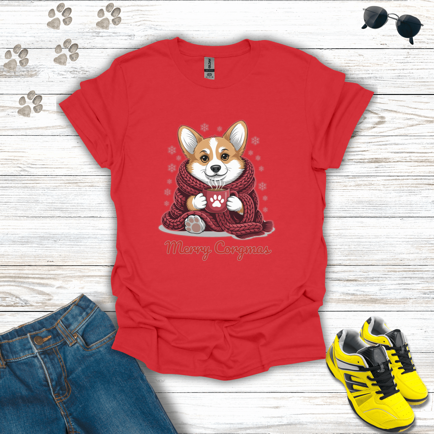 Merry Corgmas Dog T-Shirt Red / S unisex graphic t-shirt