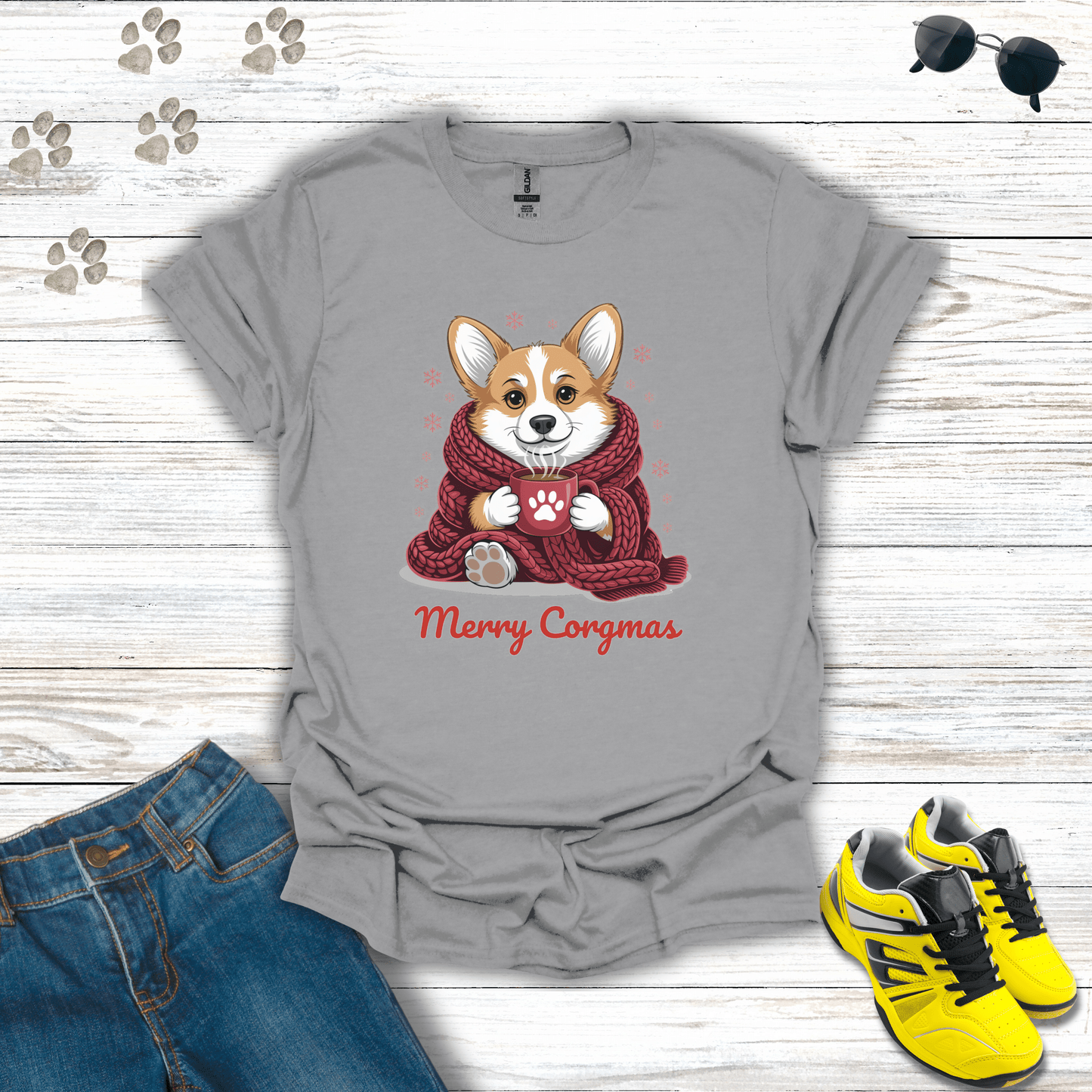 Merry Corgmas Dog T-Shirt Sport Grey / S unisex graphic t-shirt
