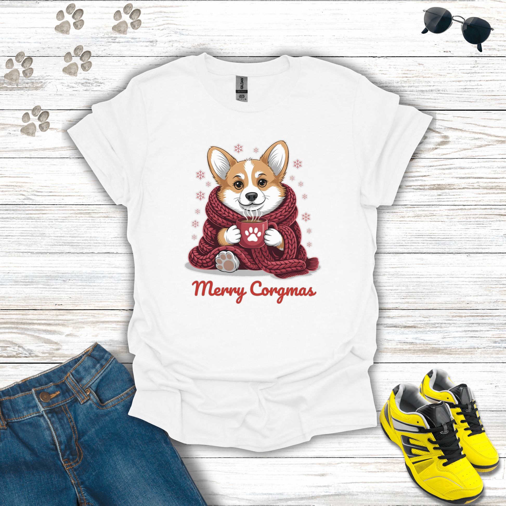 Merry Corgmas Dog T-Shirt White / S unisex graphic t-shirt
