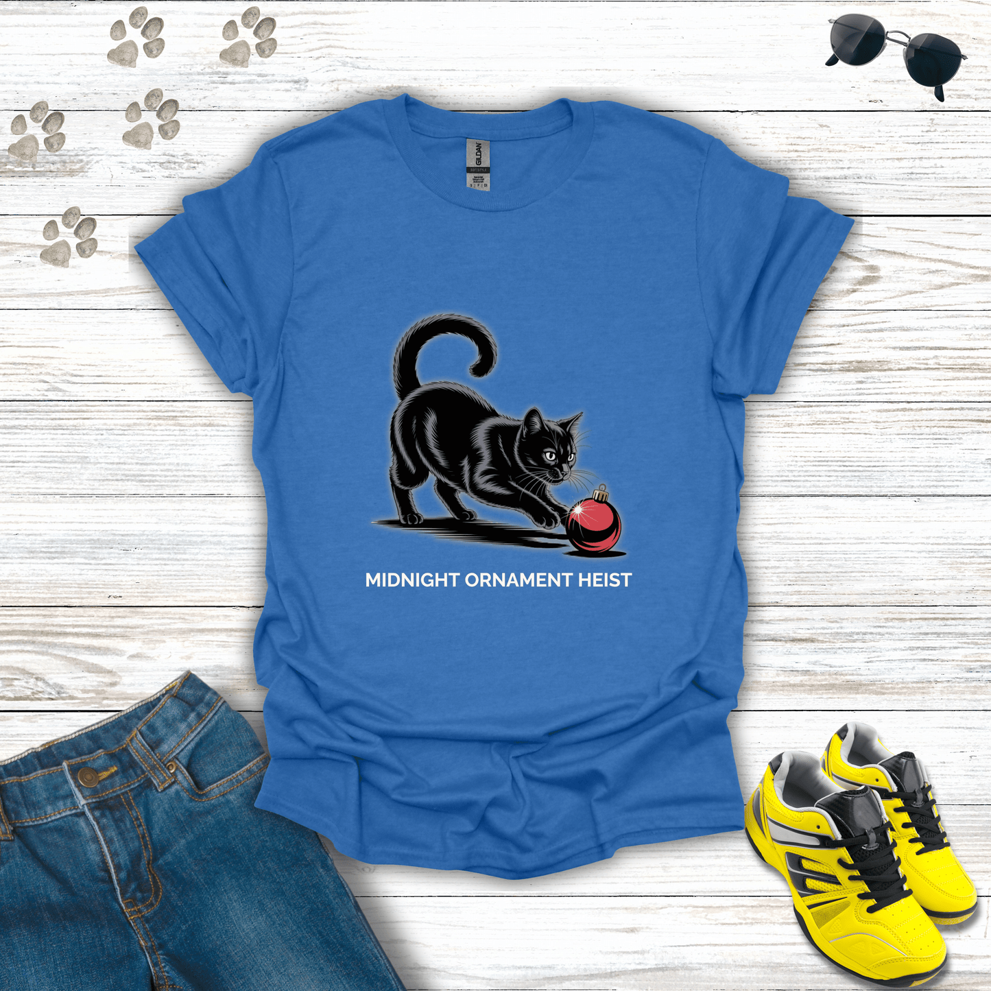 Midnight Ornament Heist Cat T-Shirt Heather Royal / S unisex graphic t-shirt