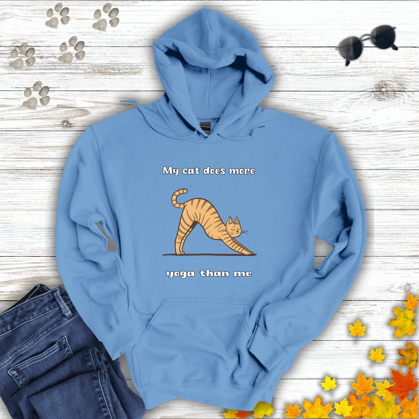 My cat does more yoga than me Hoodie Carolina Blue / S unisex graphic t-shirt