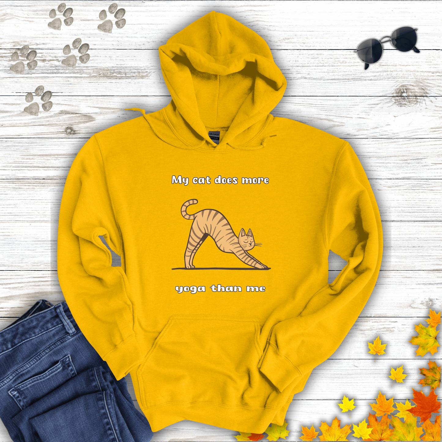 My cat does more yoga than me Hoodie Gold / S unisex graphic t-shirt