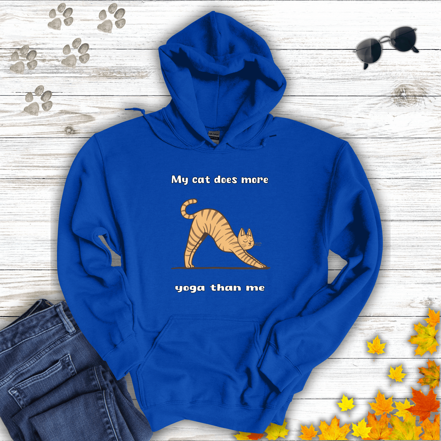 My cat does more yoga than me Hoodie Royal / S unisex graphic t-shirt