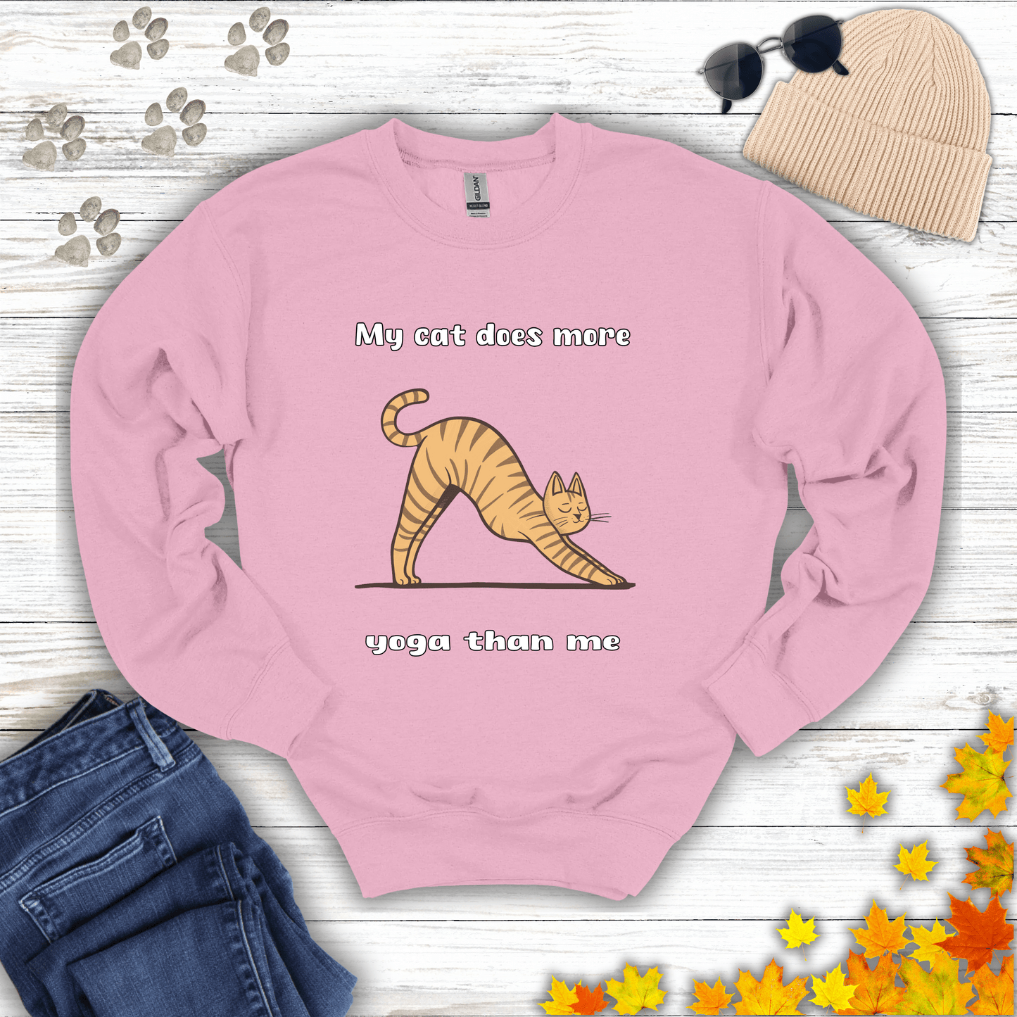 My cat does more yoga than me Sweatshirt S / Light Pink unisex graphic t-shirt