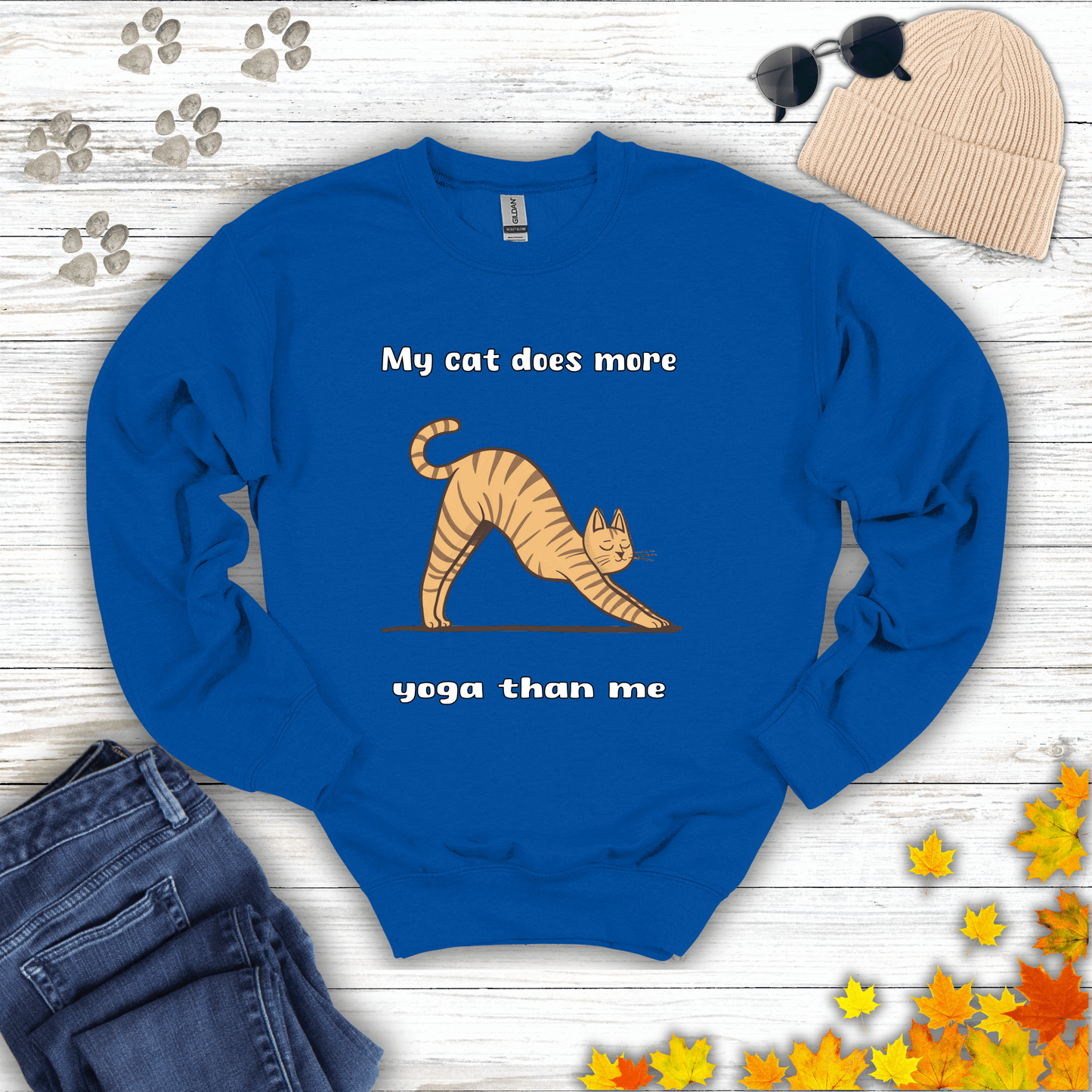 My cat does more yoga than me Sweatshirt S / Royal unisex graphic t-shirt