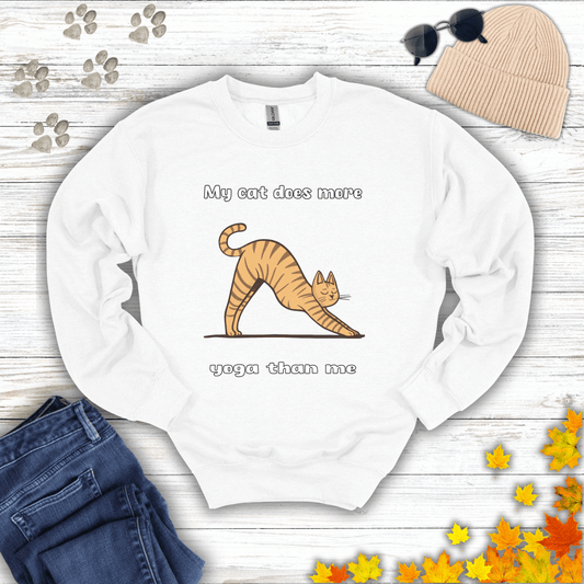 My cat does more yoga than me Sweatshirt S / White unisex graphic t-shirt