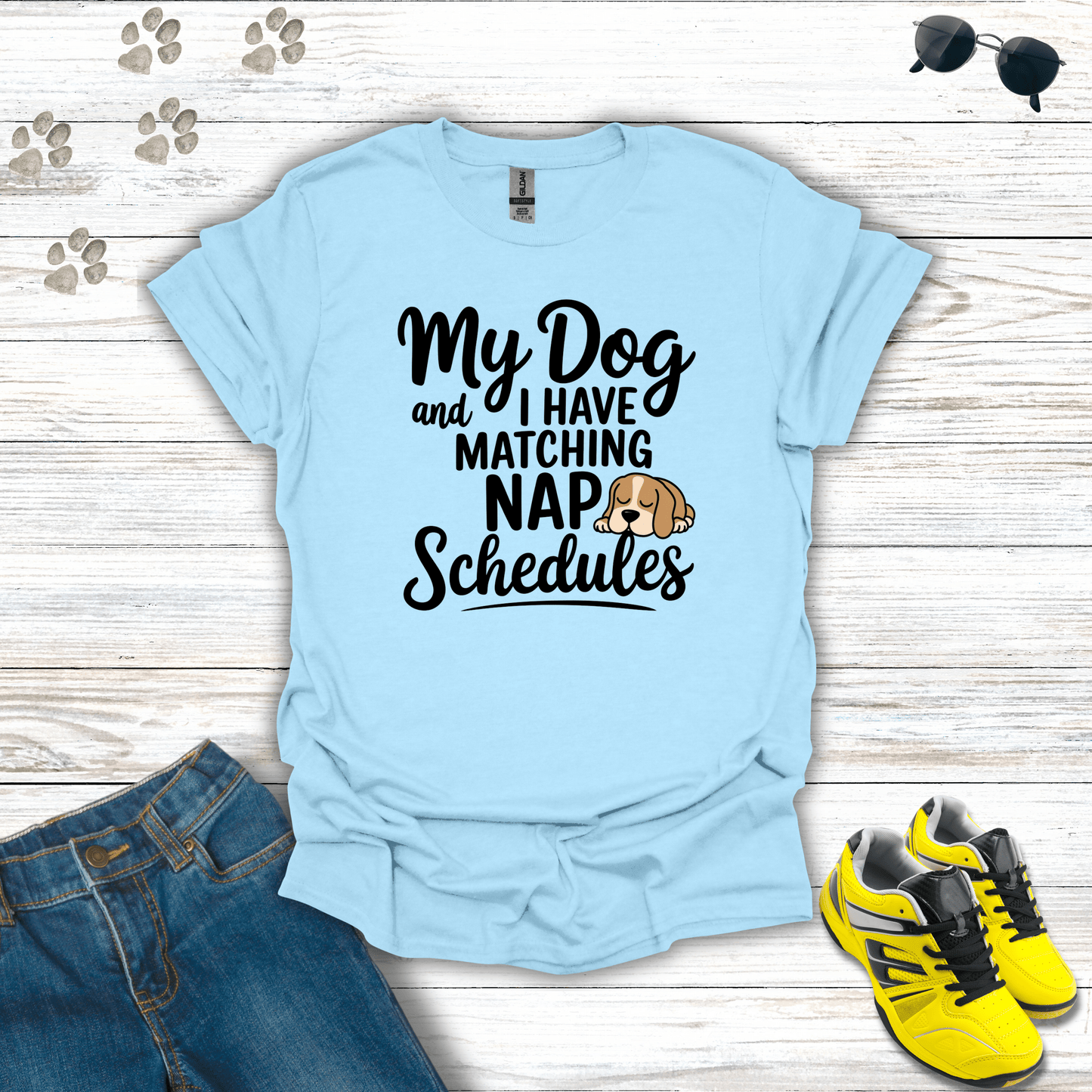 My Dog and I Have Matching Nap Schedules T-Shirt Light Blue / S unisex graphic t-shirt