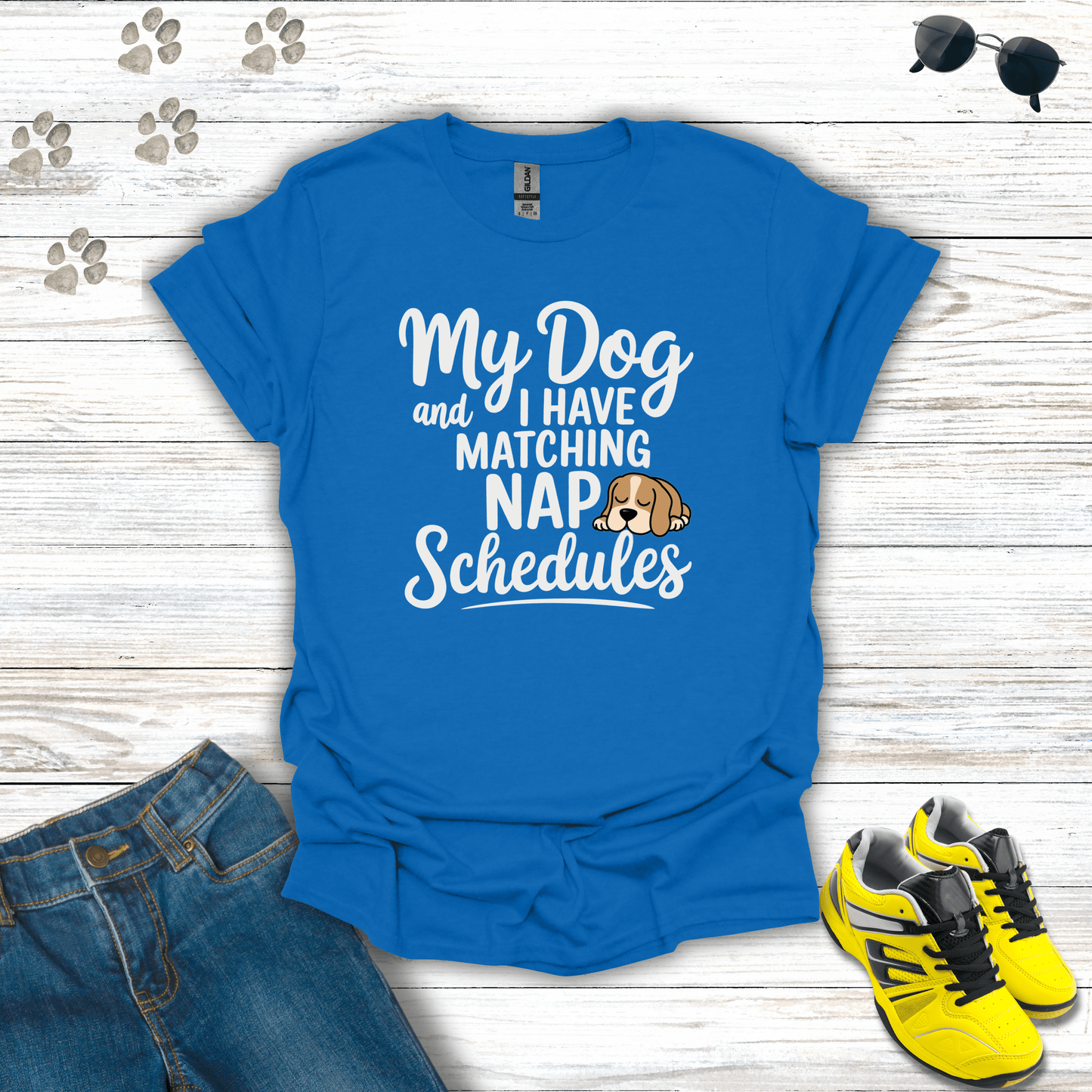 My Dog and I Have Matching Nap Schedules T-Shirt Royal / S unisex graphic t-shirt