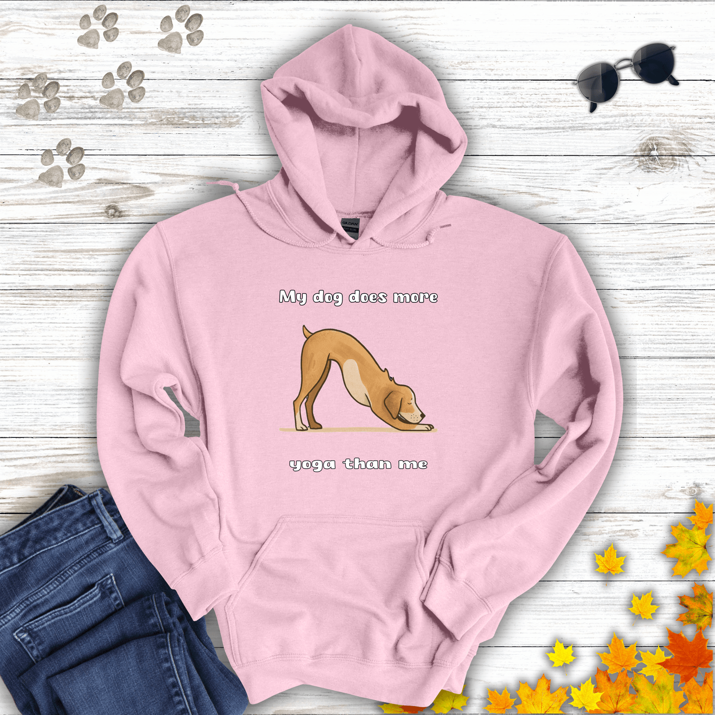 My dog does more yoga than me Hoodie Light Pink / S unisex graphic t-shirt
