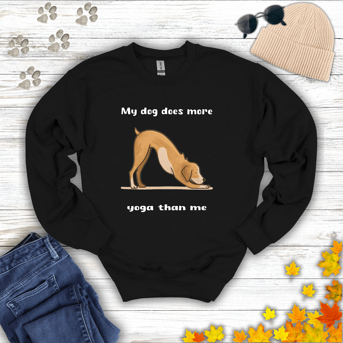 My dog does more yoga than me Sweatshirt S / Black unisex graphic t-shirt