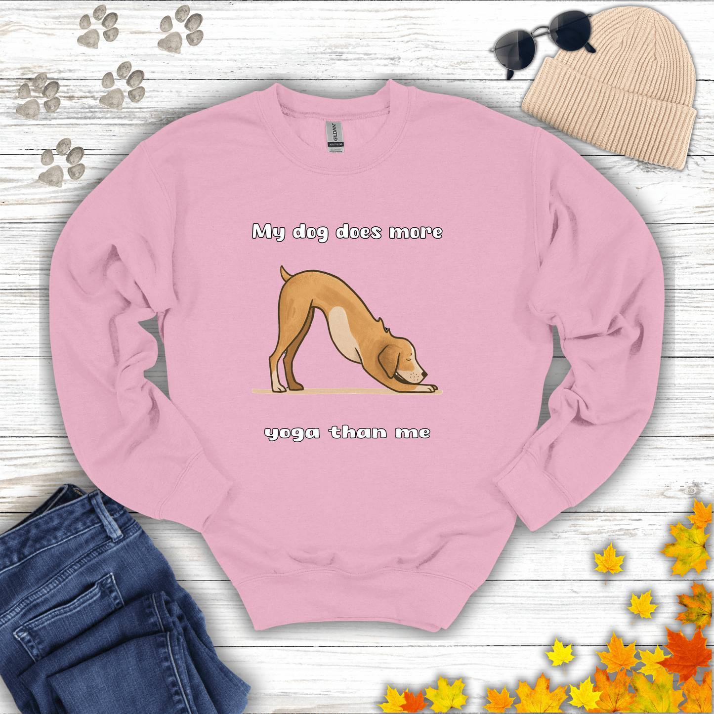 My dog does more yoga than me Sweatshirt S / Light Pink unisex graphic t-shirt