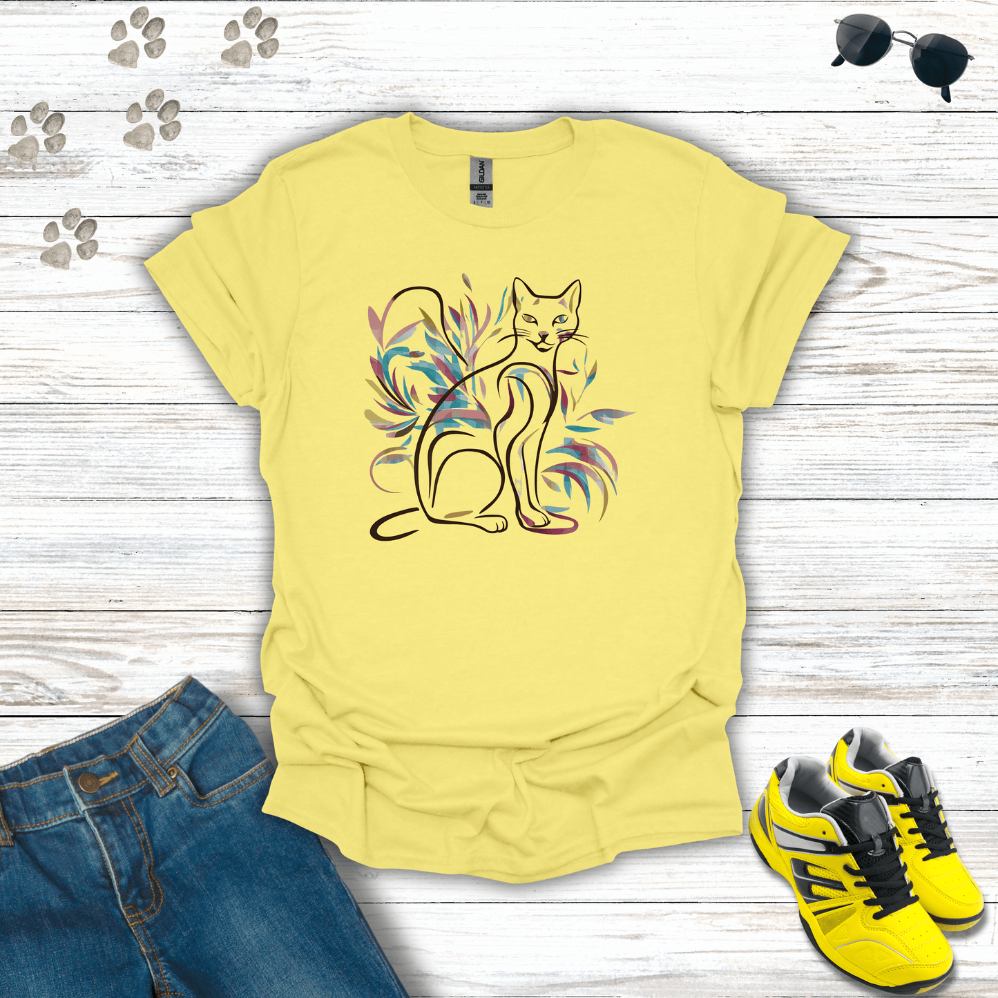 Mystic Mirage: The Enigmatic Cat T-Shirt Cornsilk / S unisex graphic t-shirt