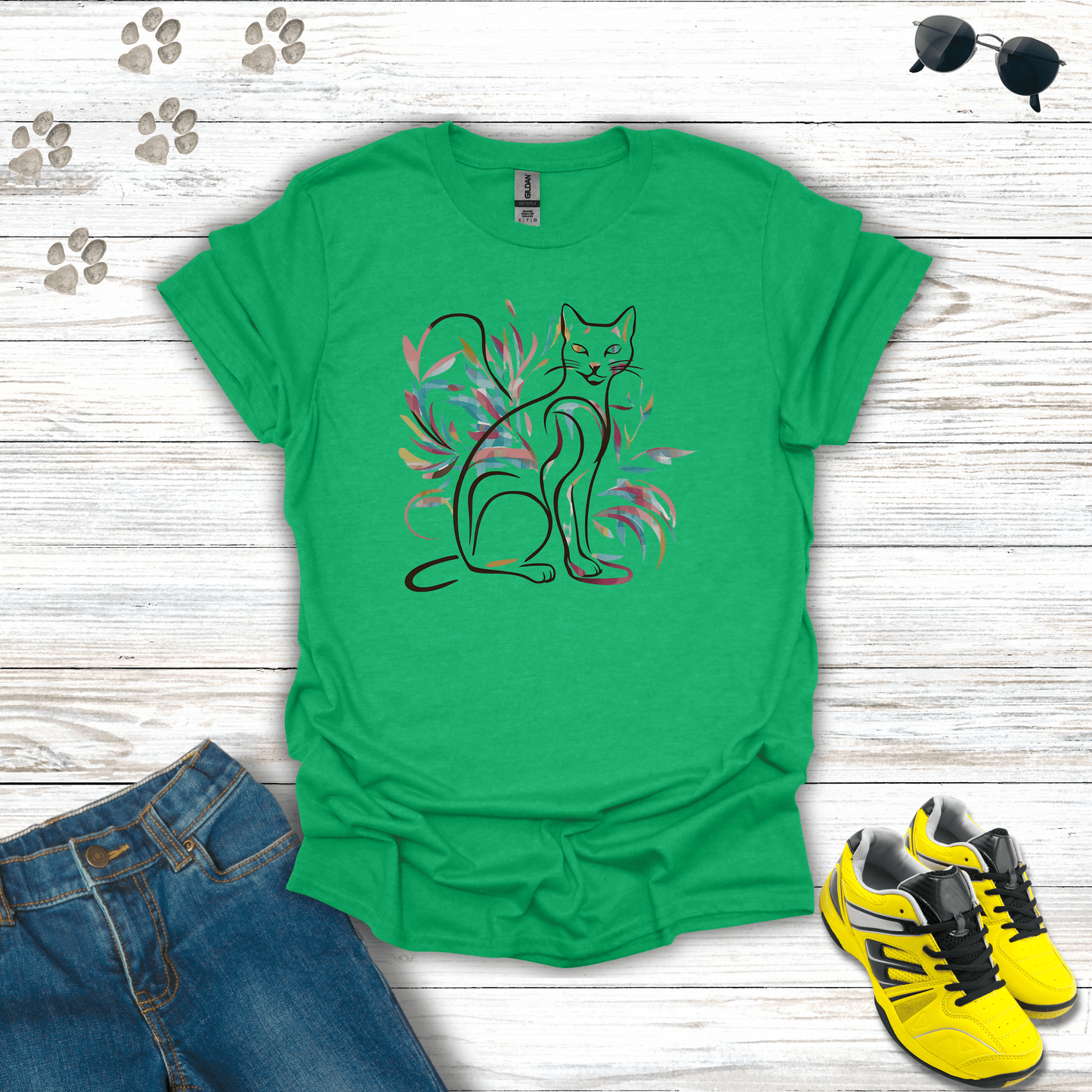Mystic Mirage: The Enigmatic Cat T-Shirt Heather Irish Green / S unisex graphic t-shirt