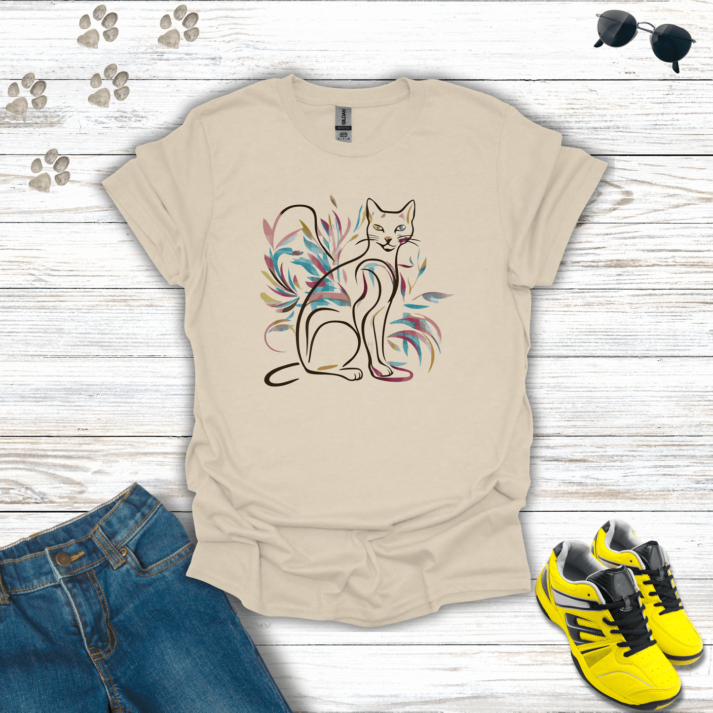 Mystic Mirage: The Enigmatic Cat T-Shirt Natural / S unisex graphic t-shirt
