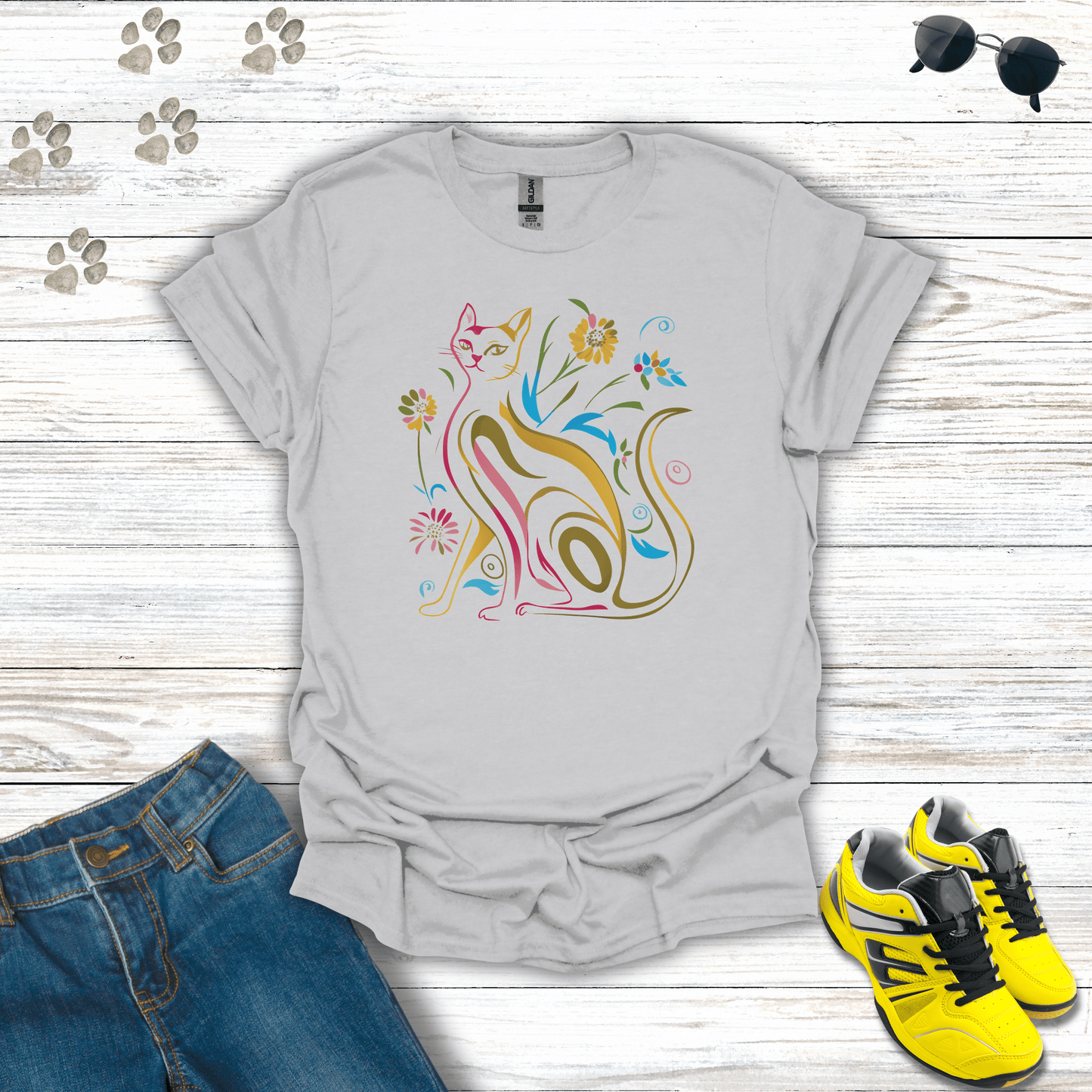 Nature's Palette: The Serene Feline T-Shirt Ice Grey / S unisex graphic t-shirt