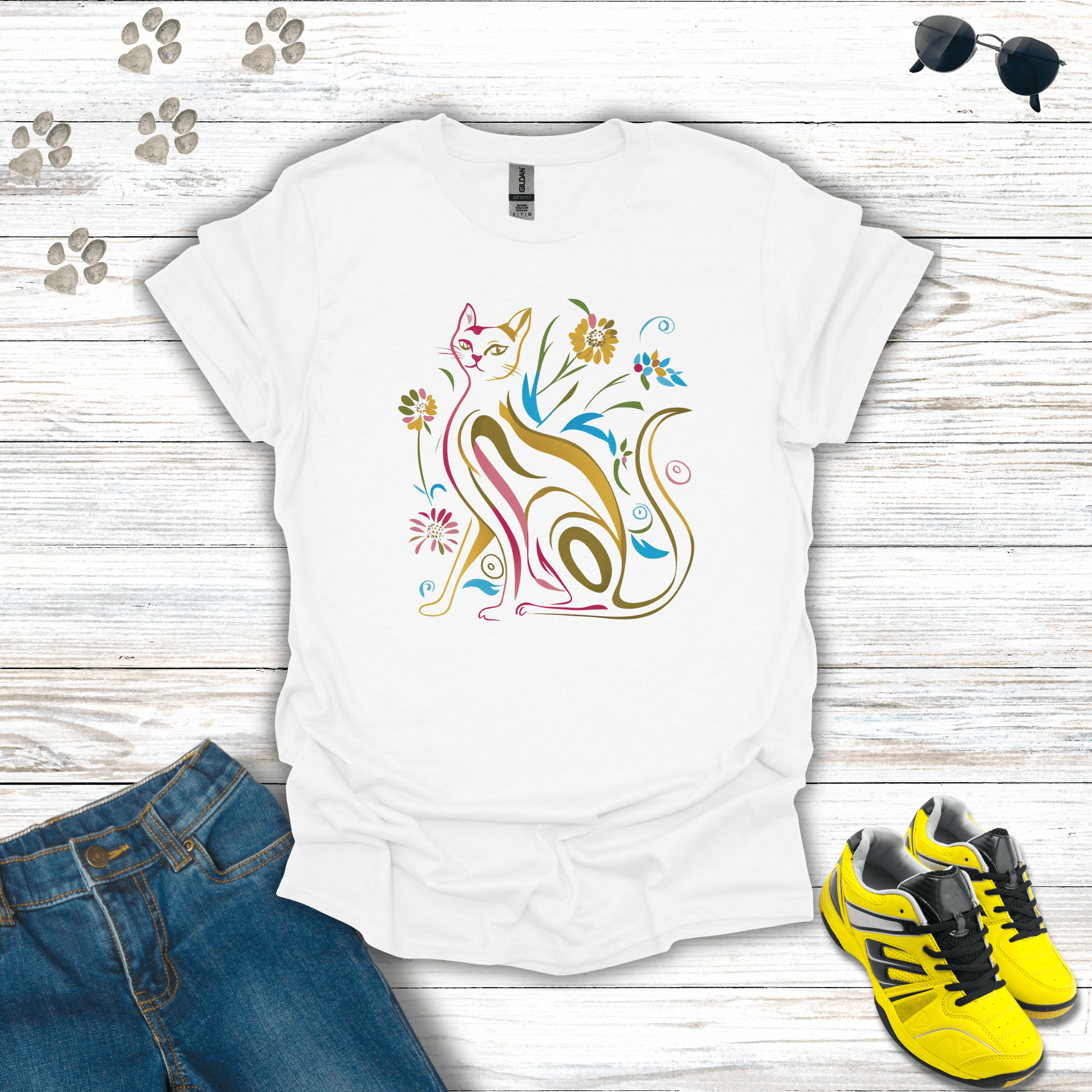 Nature's Palette: The Serene Feline T-Shirt White / S unisex graphic t-shirt