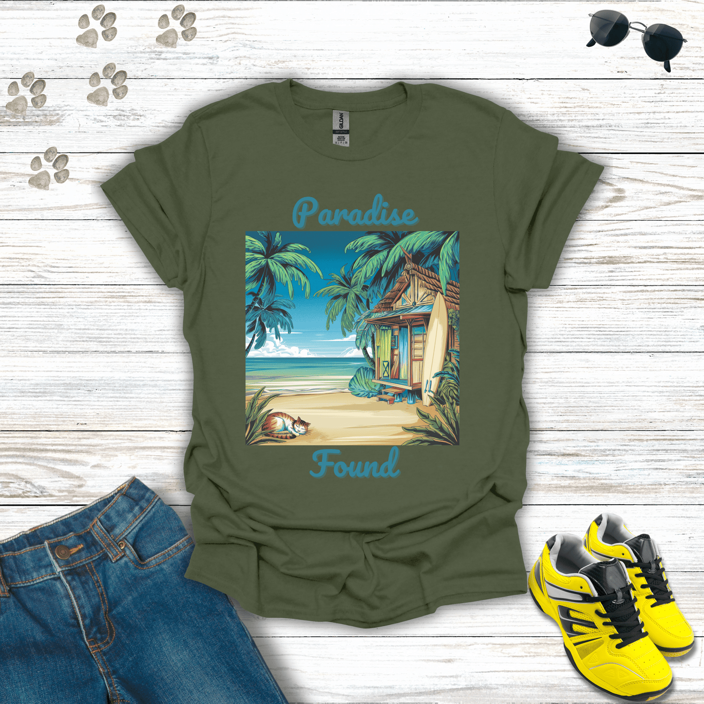 Paradise Found T-Shirt Military Green / S unisex graphic t-shirt